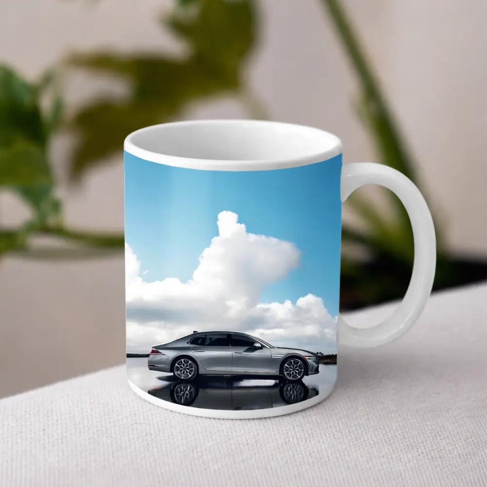 Genesis G90 Silver Sedan Cloudy Sky Reflection – Mugs
