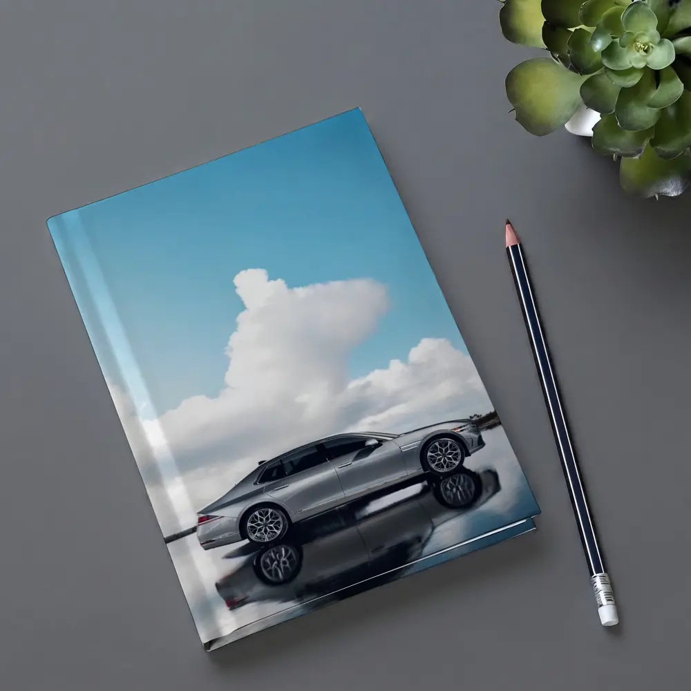 Genesis G90 Silver Sedan Cloudy Sky Reflection – Notebooks
