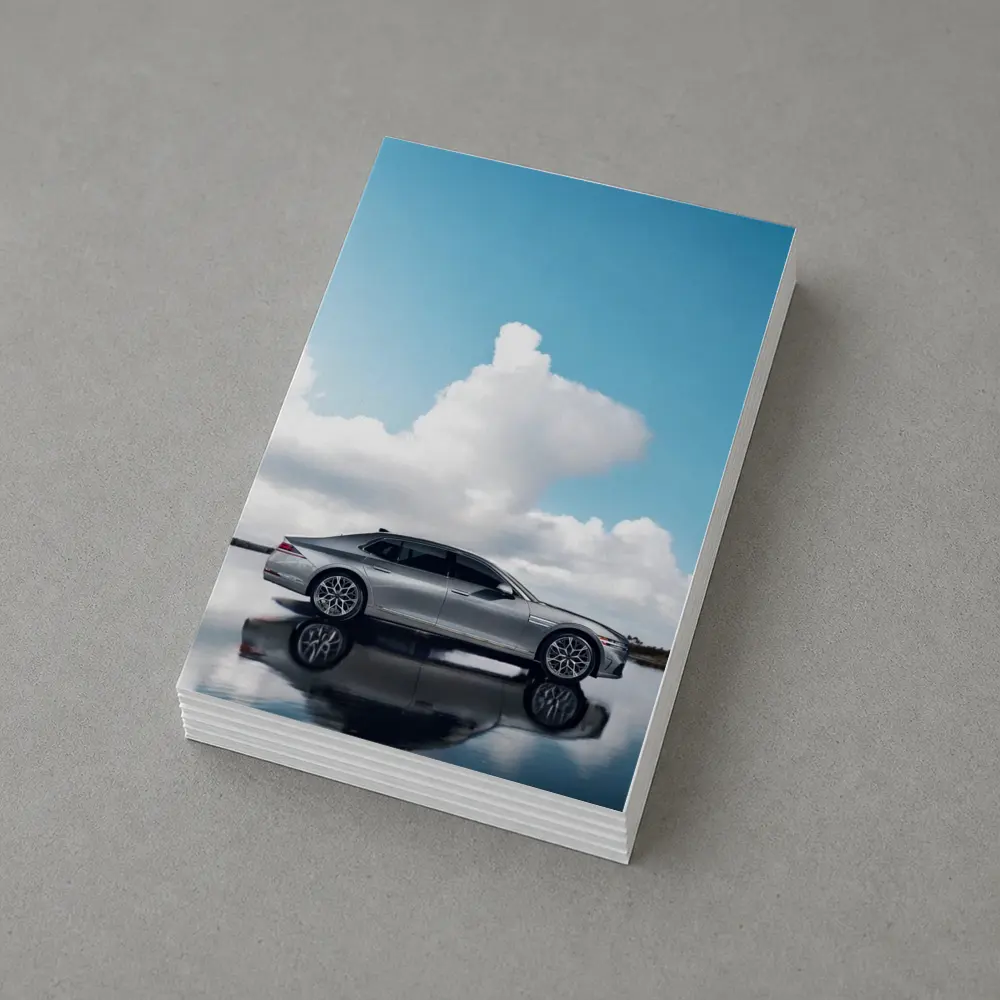 Genesis G90 Silver Sedan Cloudy Sky Reflection – Postcards