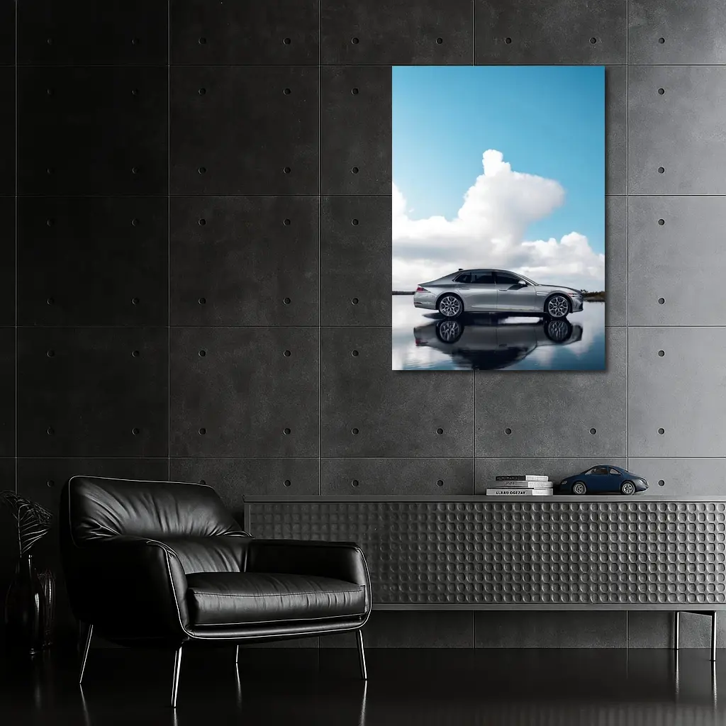 Genesis G90 Silver Sedan Cloudy Sky Reflection – Wall Art