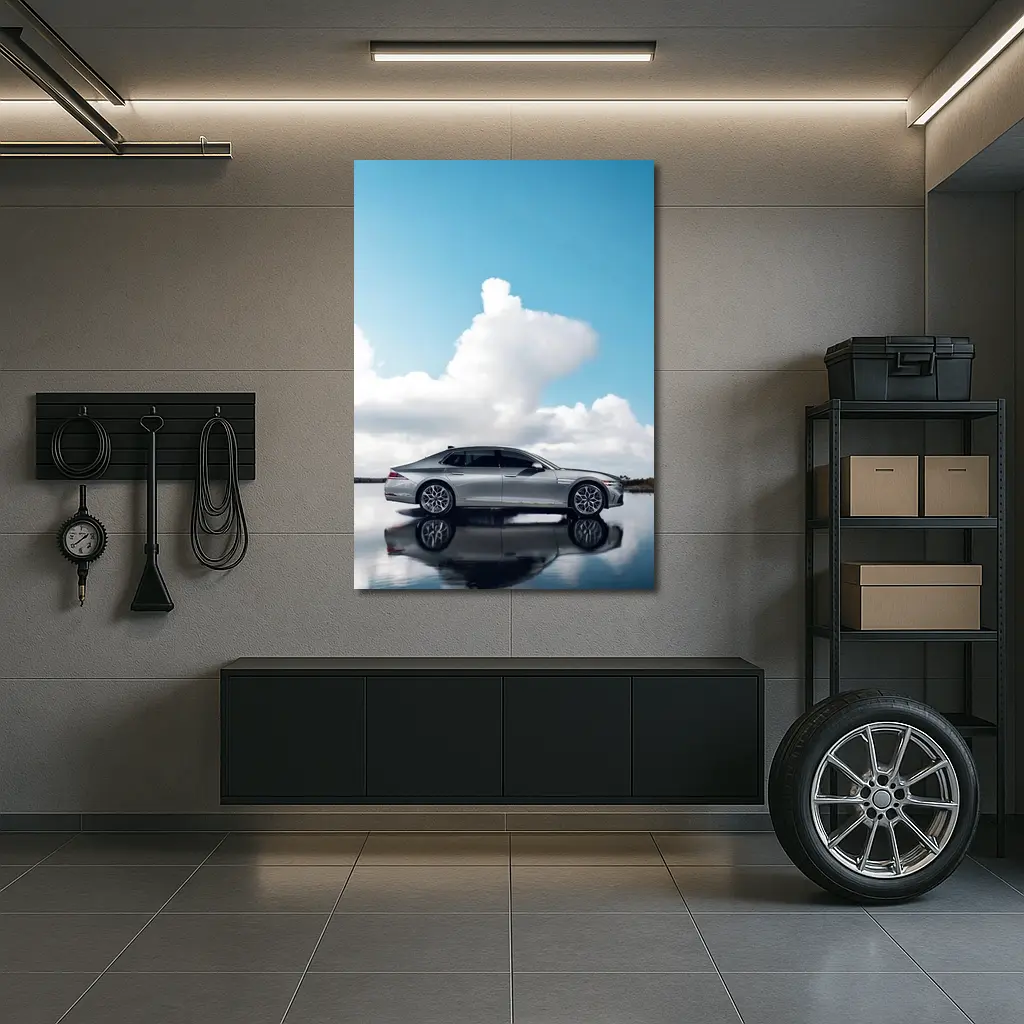 Genesis G90 Silver Sedan Cloudy Sky Reflection – Wall Art