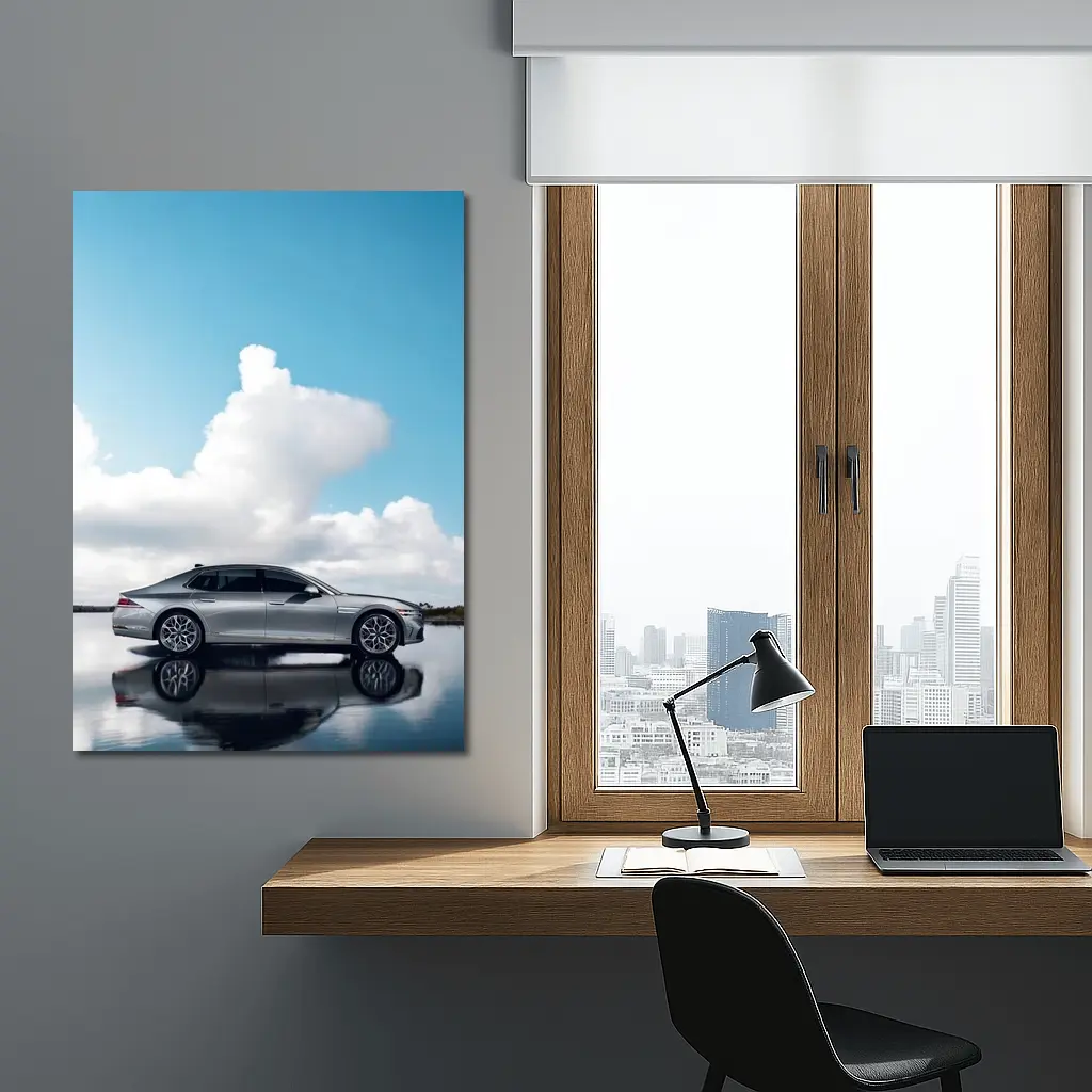 Genesis G90 Silver Sedan Cloudy Sky Reflection – Wall Art