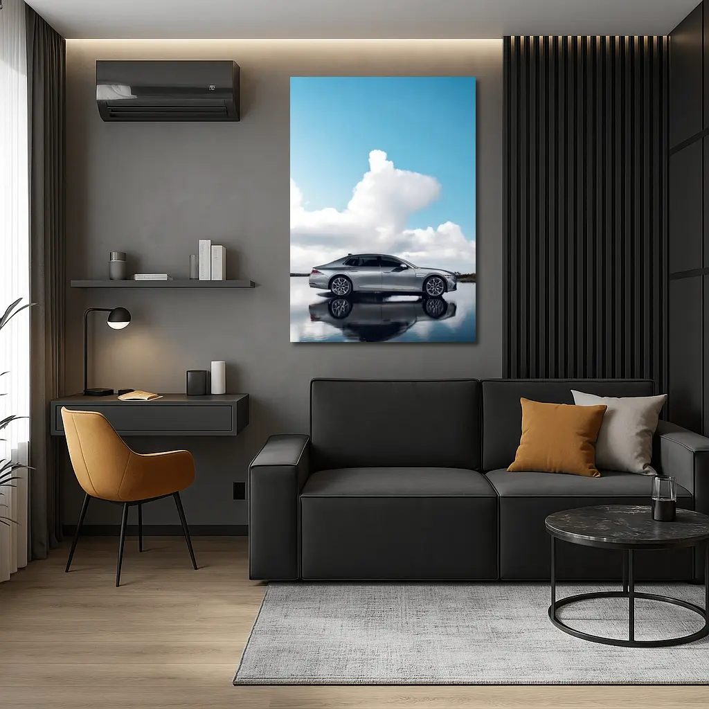 Genesis G90 Silver Sedan Cloudy Sky Reflection – Wall Art