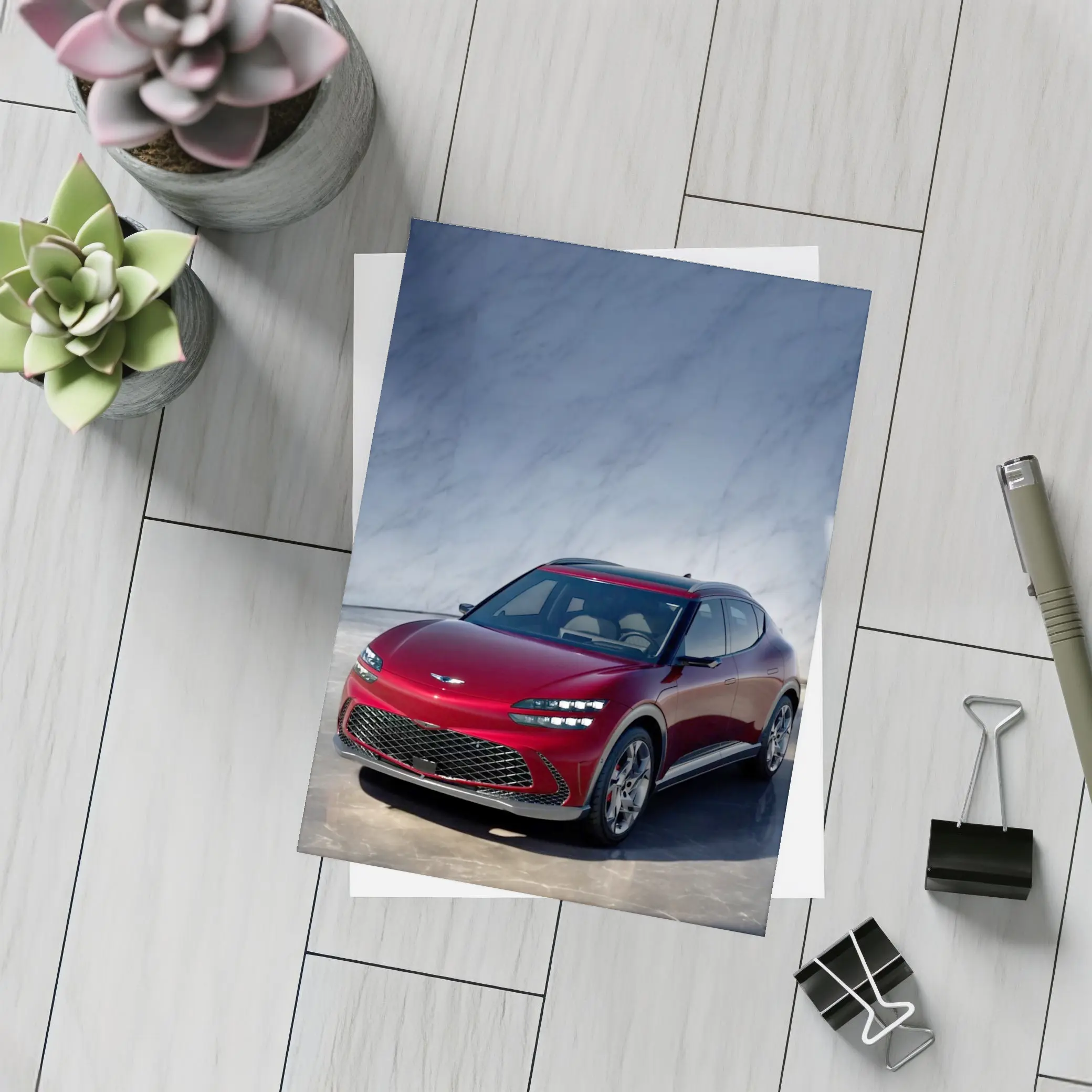 Genesis GV60 Red SUV Marble Background – Postcards