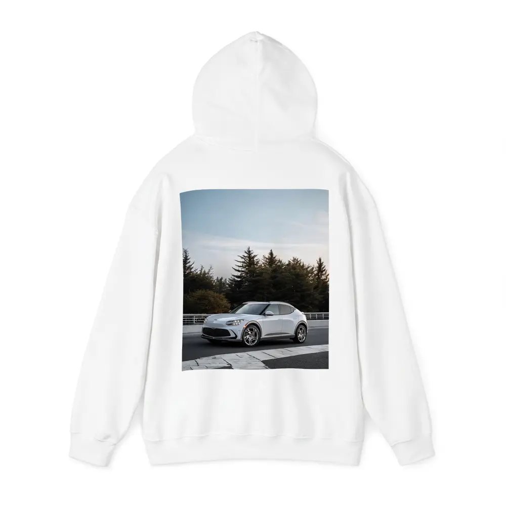 Genesis GV60 Silver SUV Forest Background – Hoodies