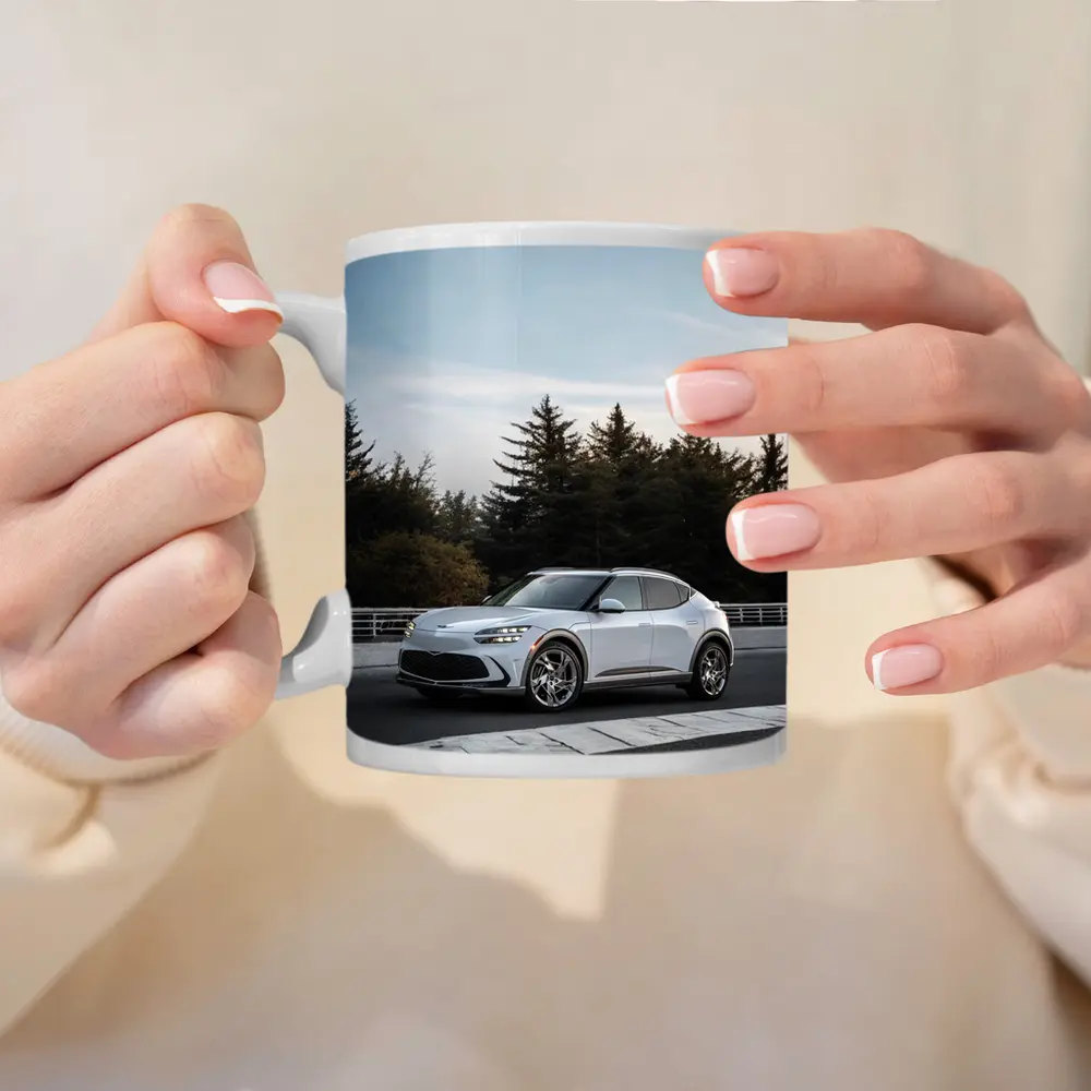 Genesis GV60 Silver SUV Forest Background – Mugs