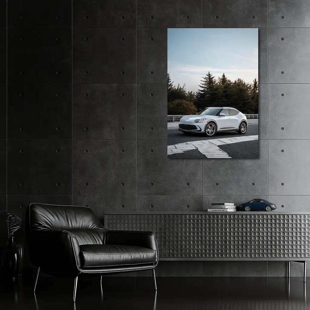 Genesis GV60 Silver SUV Forest Background – Wall Art