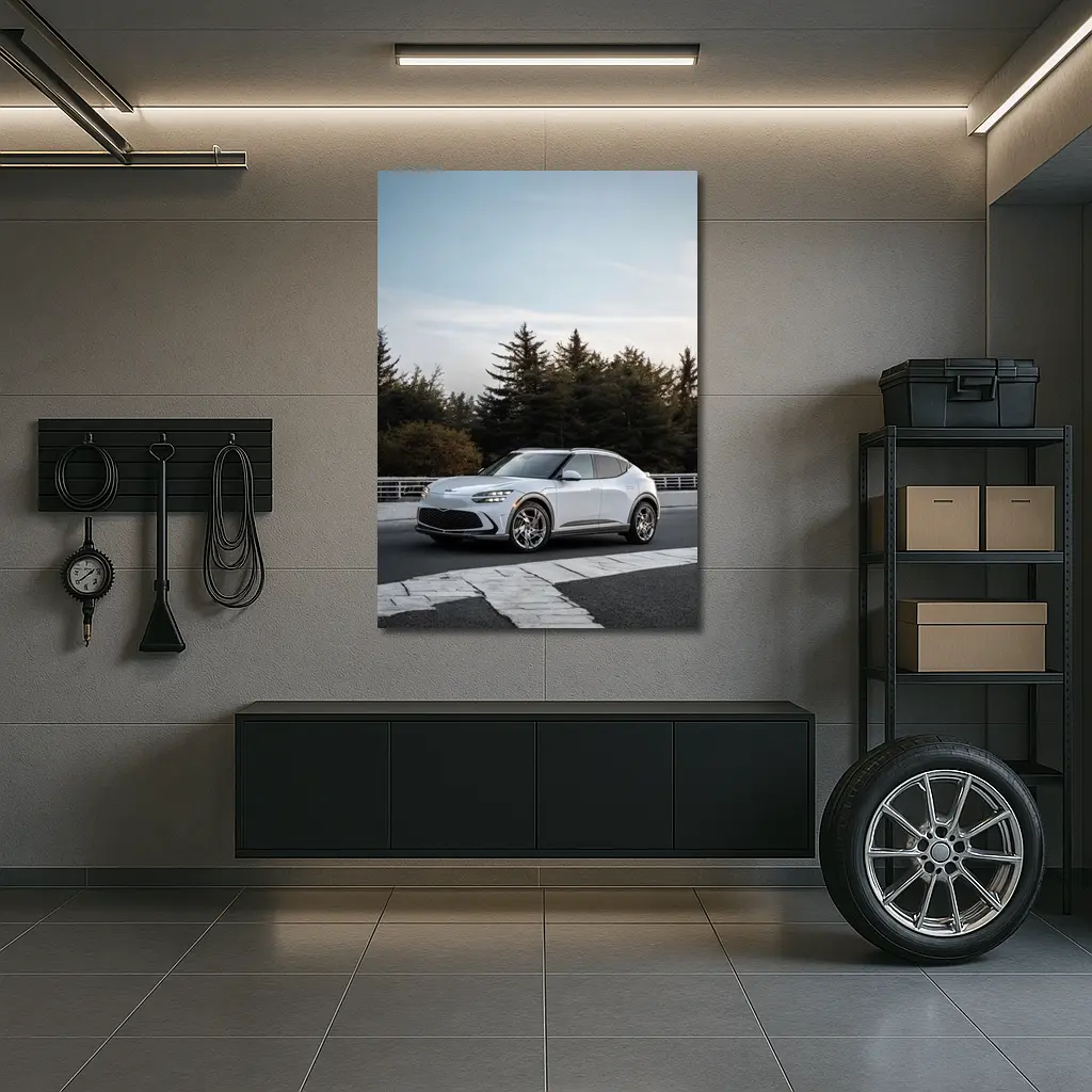 Genesis GV60 Silver SUV Forest Background – Wall Art