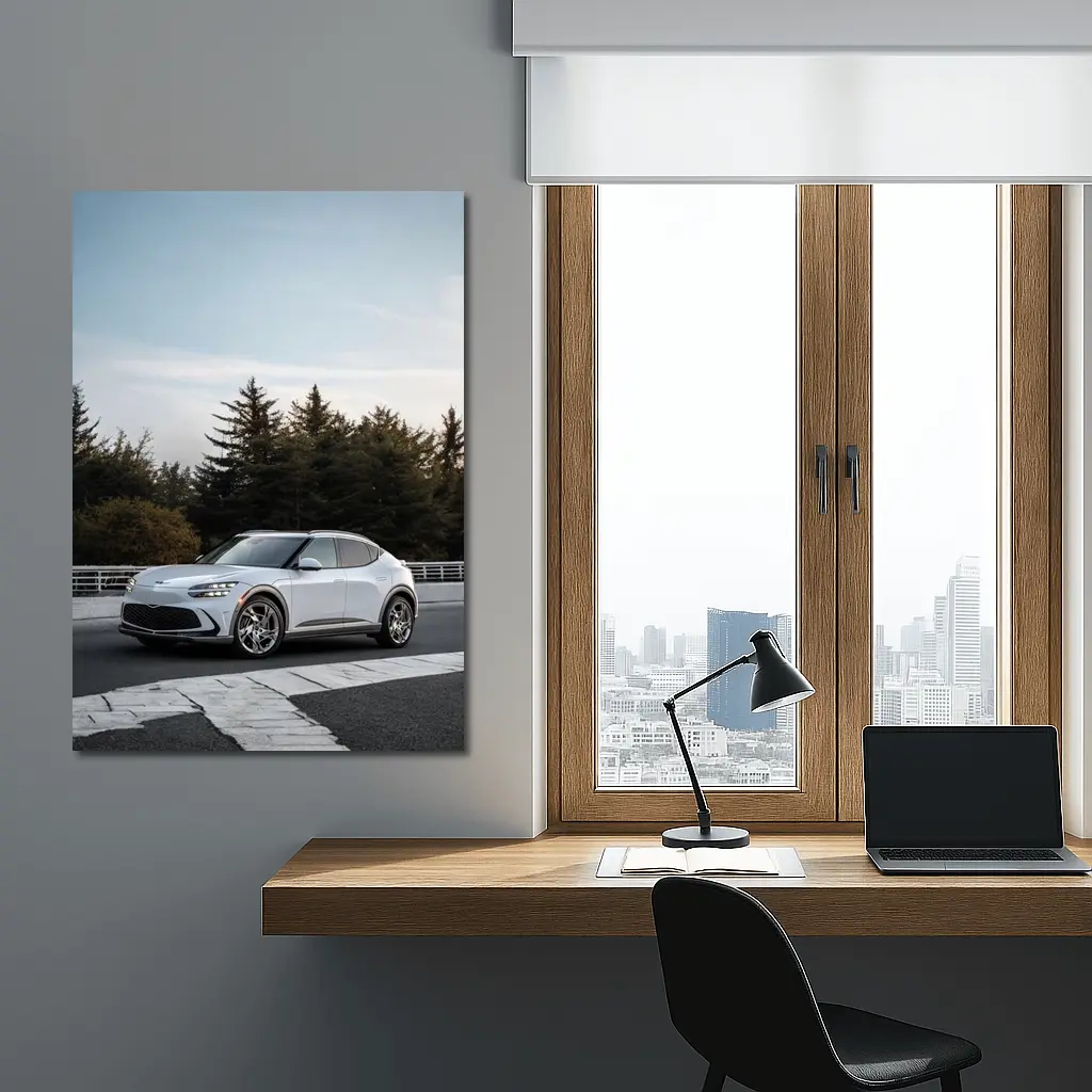 Genesis GV60 Silver SUV Forest Background – Wall Art