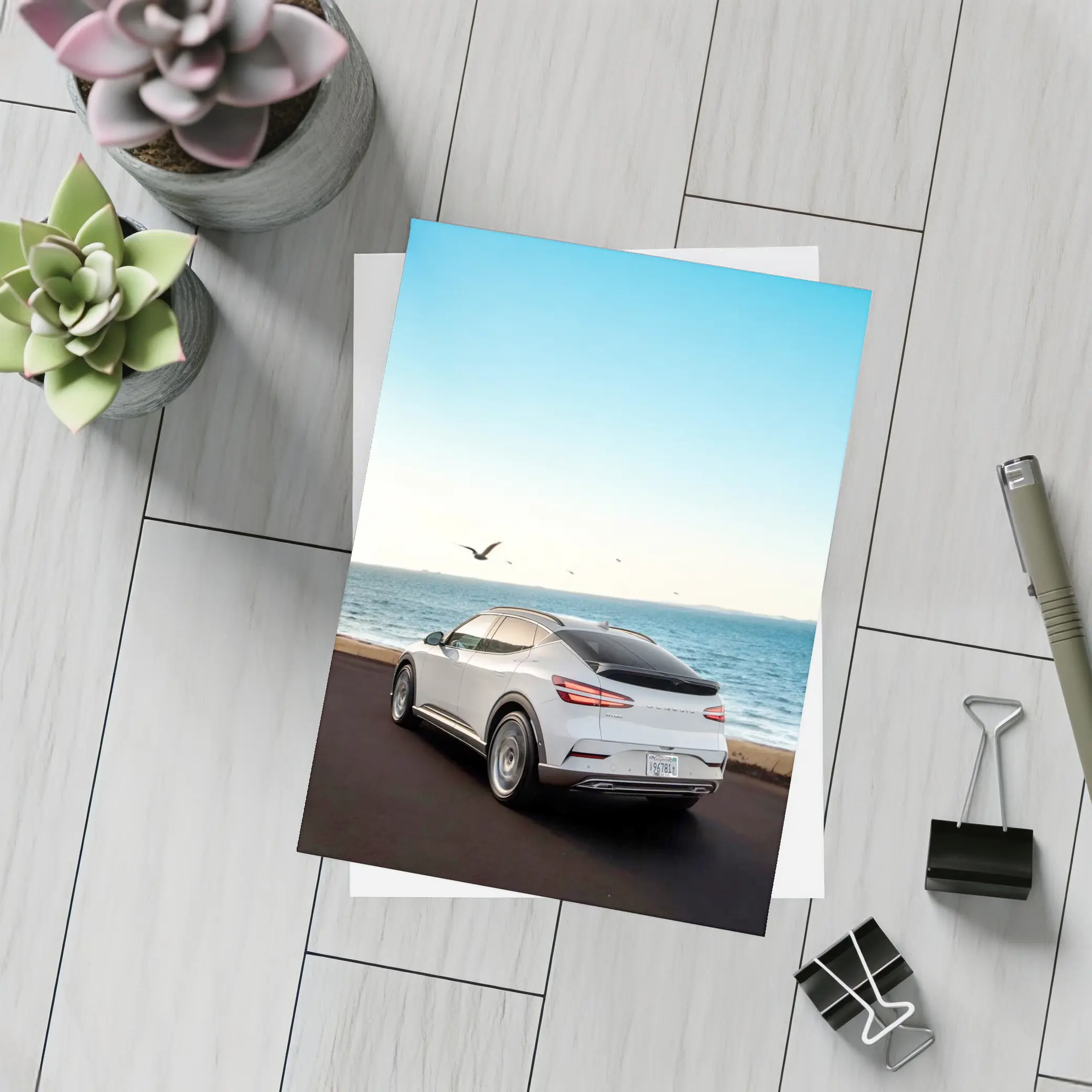 Genesis GV60 White SUV Coastal Ocean View – Postcards