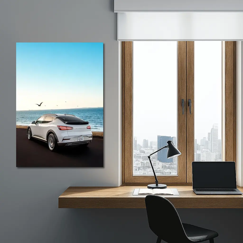 Genesis GV60 White SUV Coastal Ocean View – Wall Art