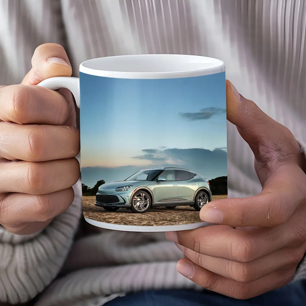 Genesis GV60 Parked on Sandy Beach – Mugs