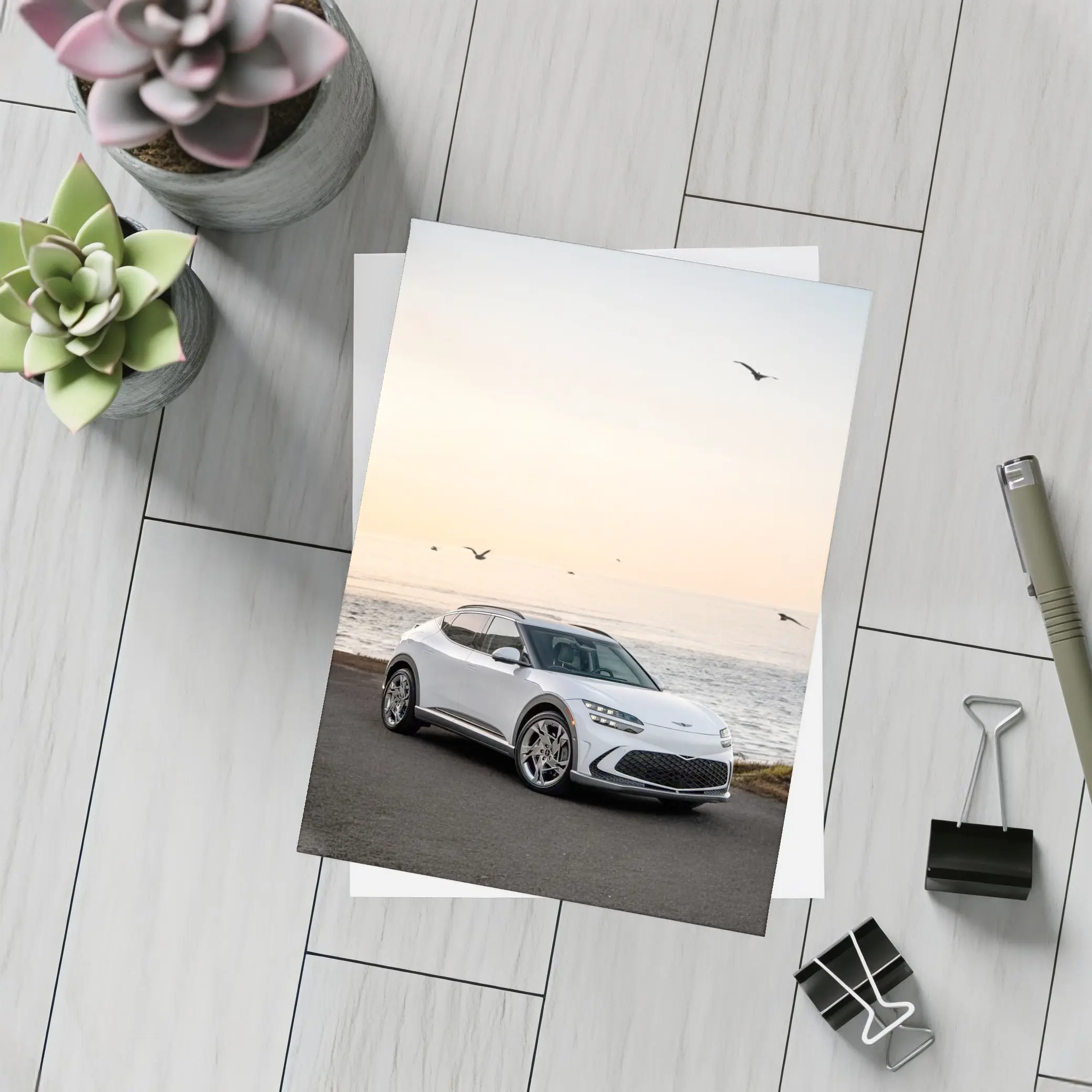 Genesis GV60 Parked by Coastal Sunset – Postcards