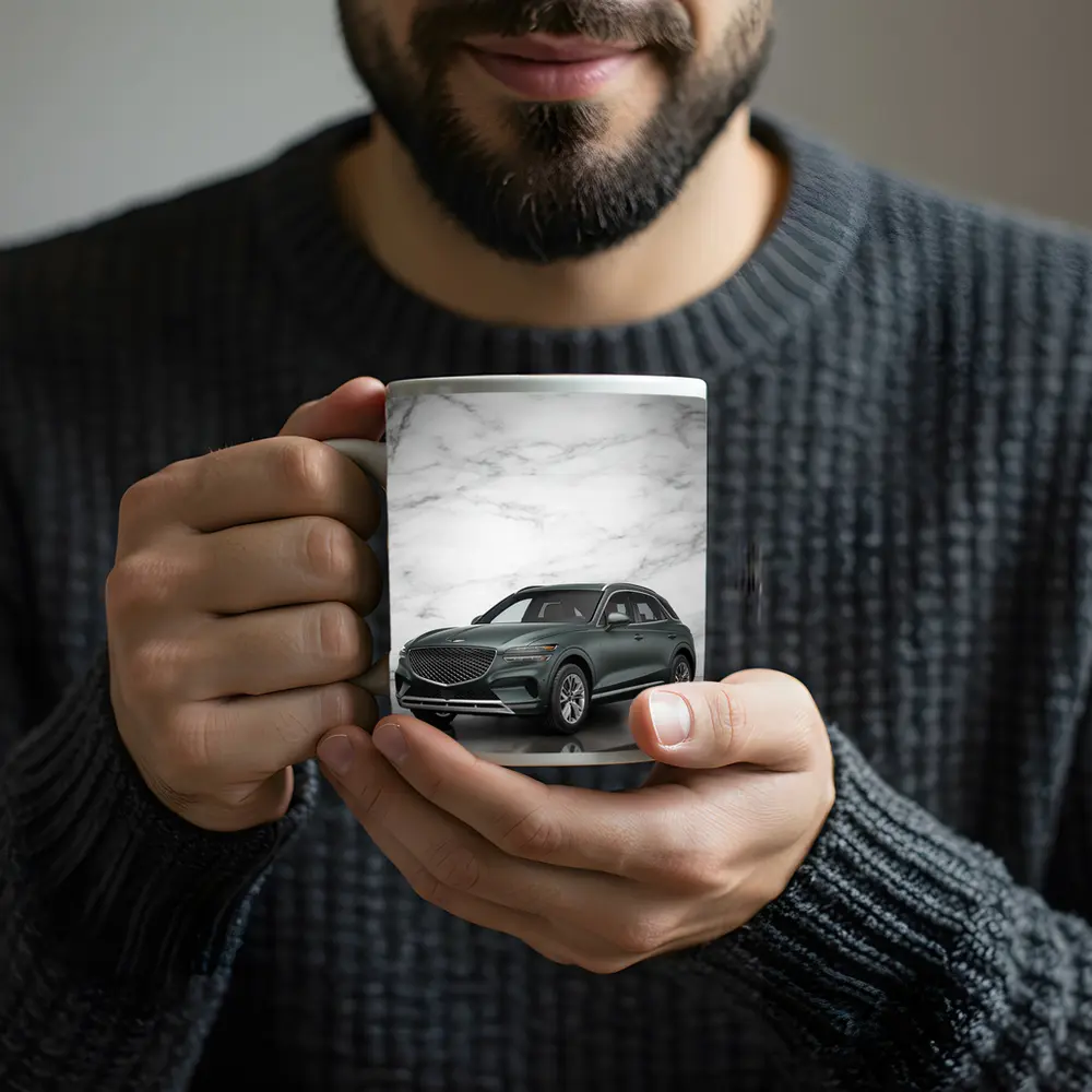 Genesis GV70 SUV Against Marble Background – Mugs
