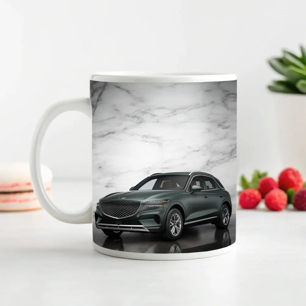 Genesis GV70 SUV Against Marble Background – Mugs