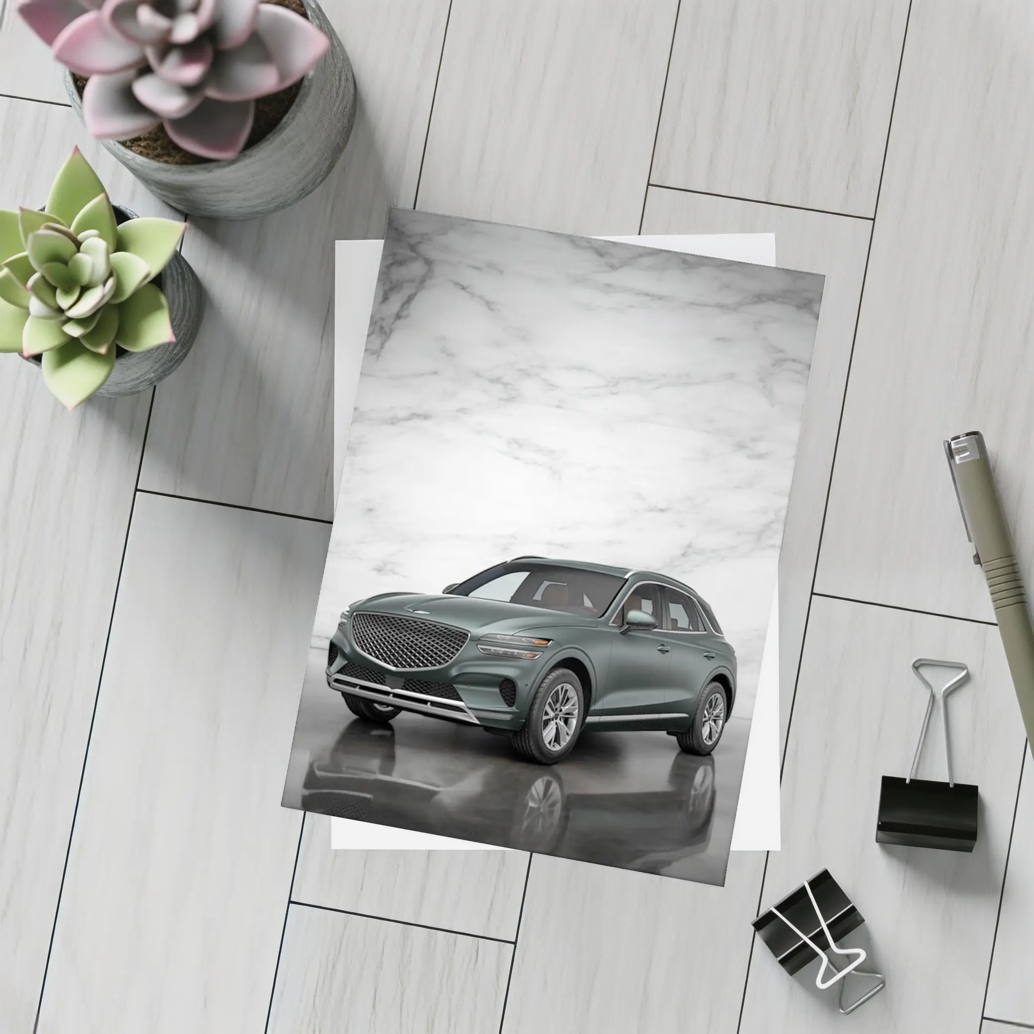 Genesis GV70 SUV Against Marble Background – Postcards