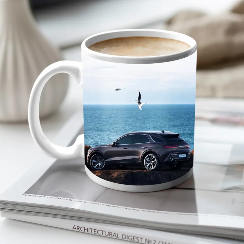 Genesis GV70 Parked On Coastal Cliff – Mugs