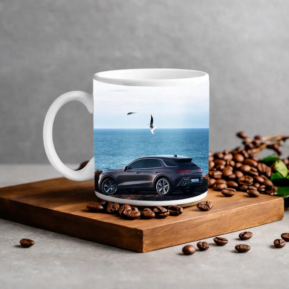 Genesis GV70 Parked On Coastal Cliff – Mugs