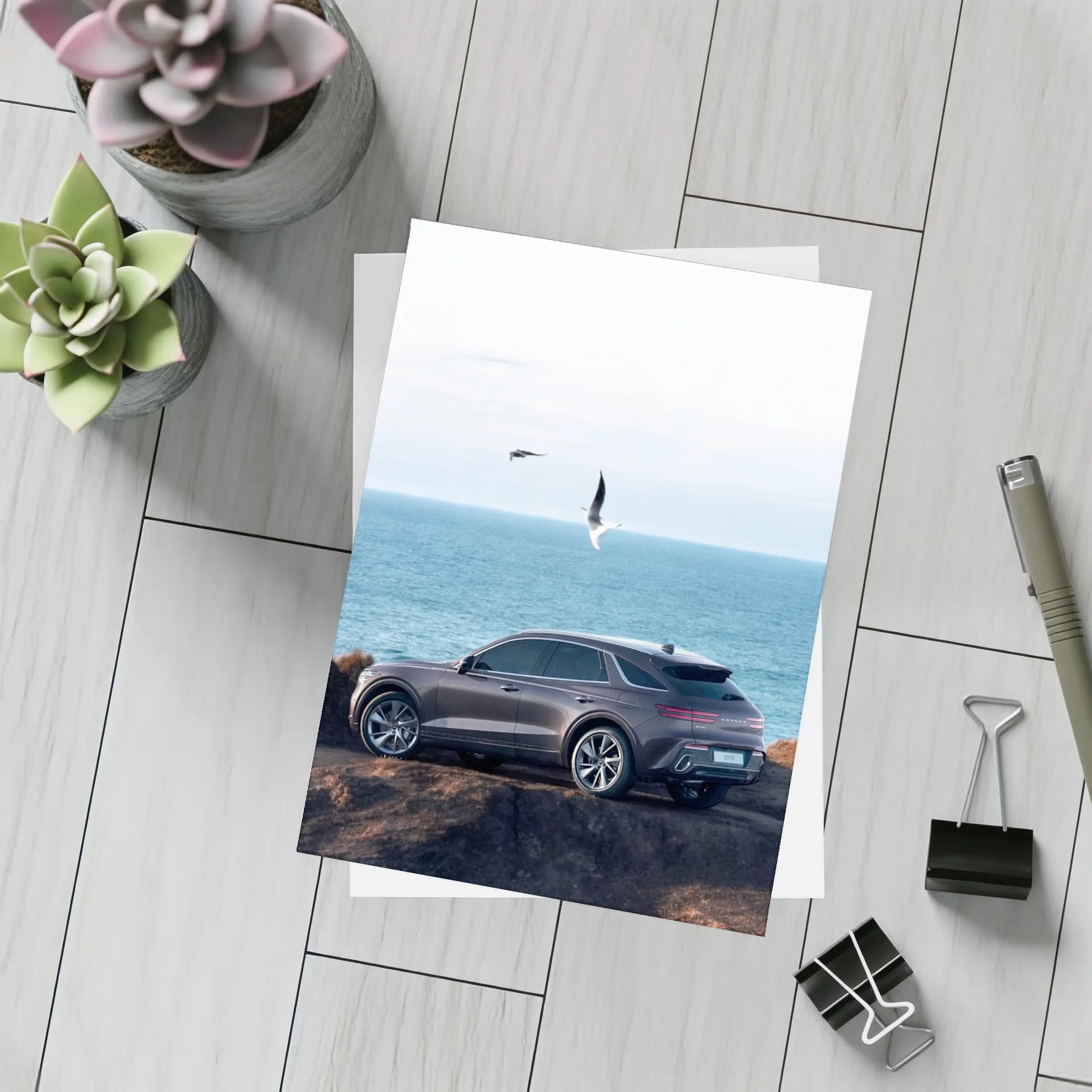 Genesis GV70 Parked On Coastal Cliff – Postcards