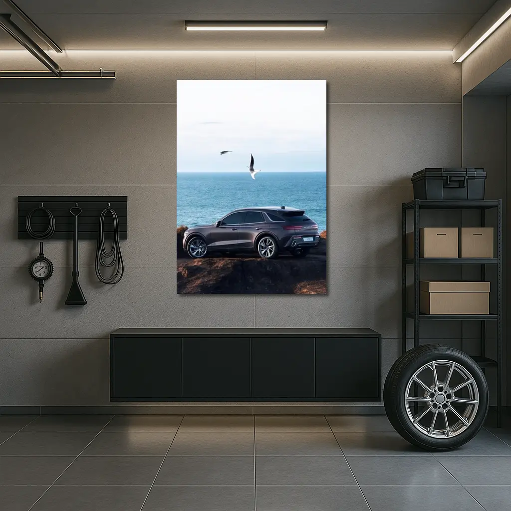 Genesis GV70 Parked On Coastal Cliff – Wall Art
