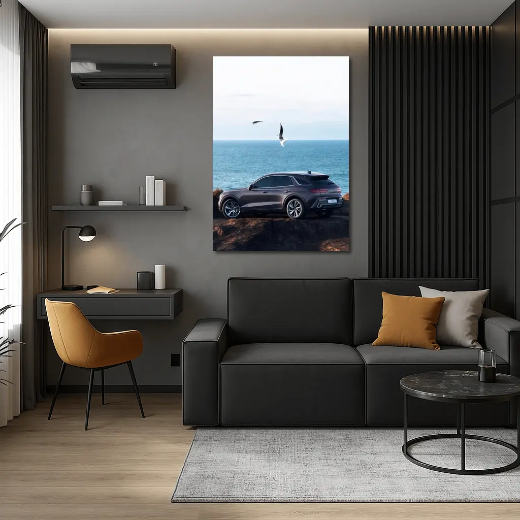Genesis GV70 Parked On Coastal Cliff – Wall Art