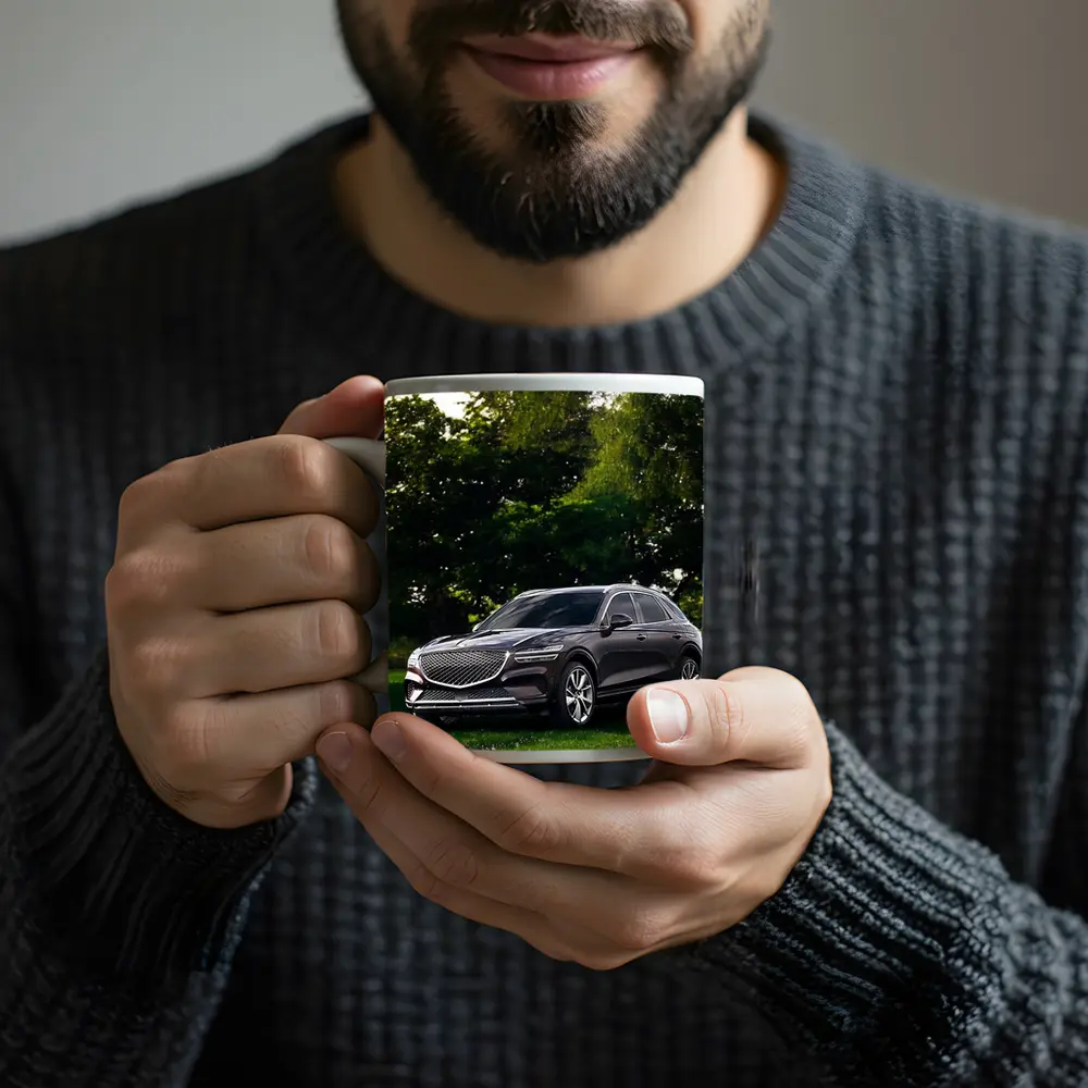 Genesis GV70 Parked Green Garden Trees – Mugs