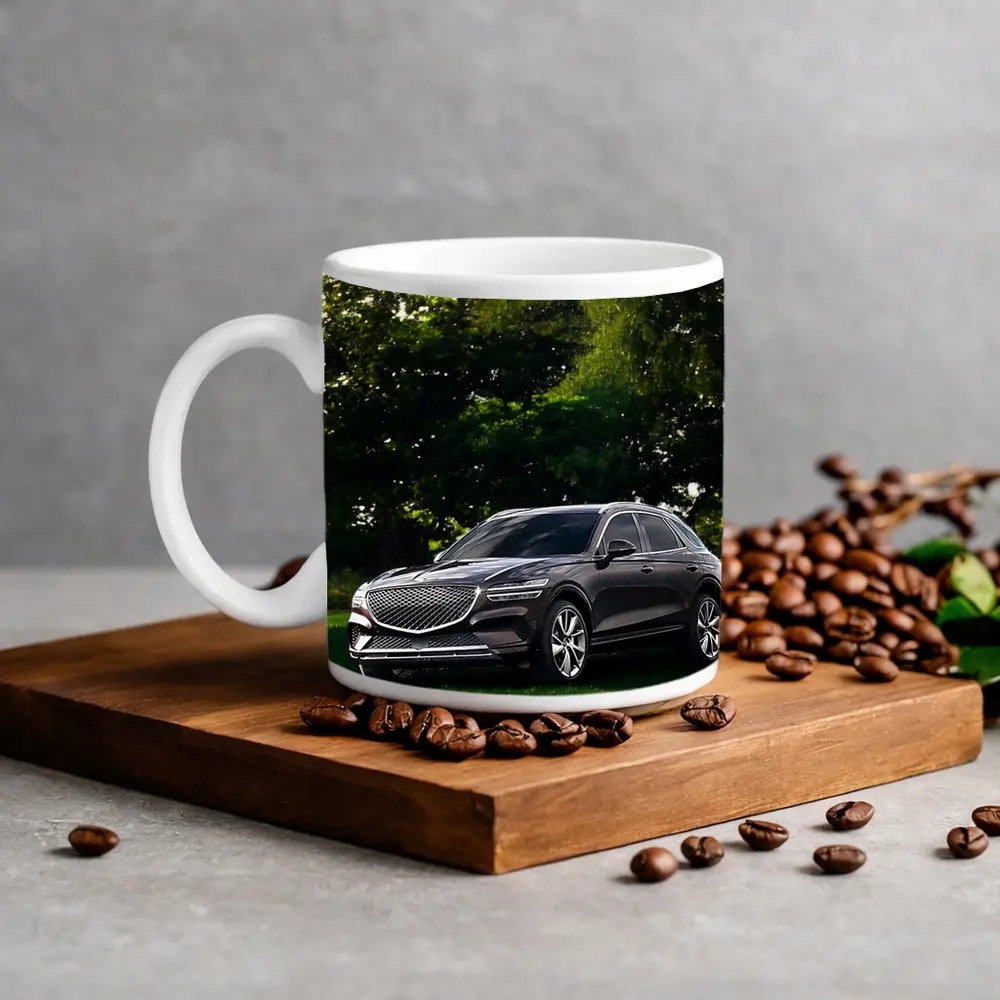 Genesis GV70 Parked Green Garden Trees – Mugs