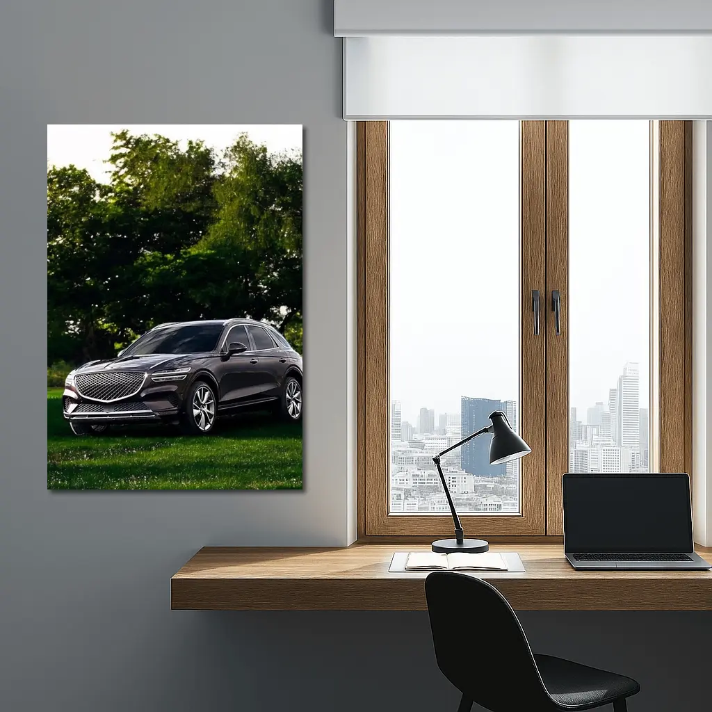 Genesis GV70 Parked Green Garden Trees – Wall Art