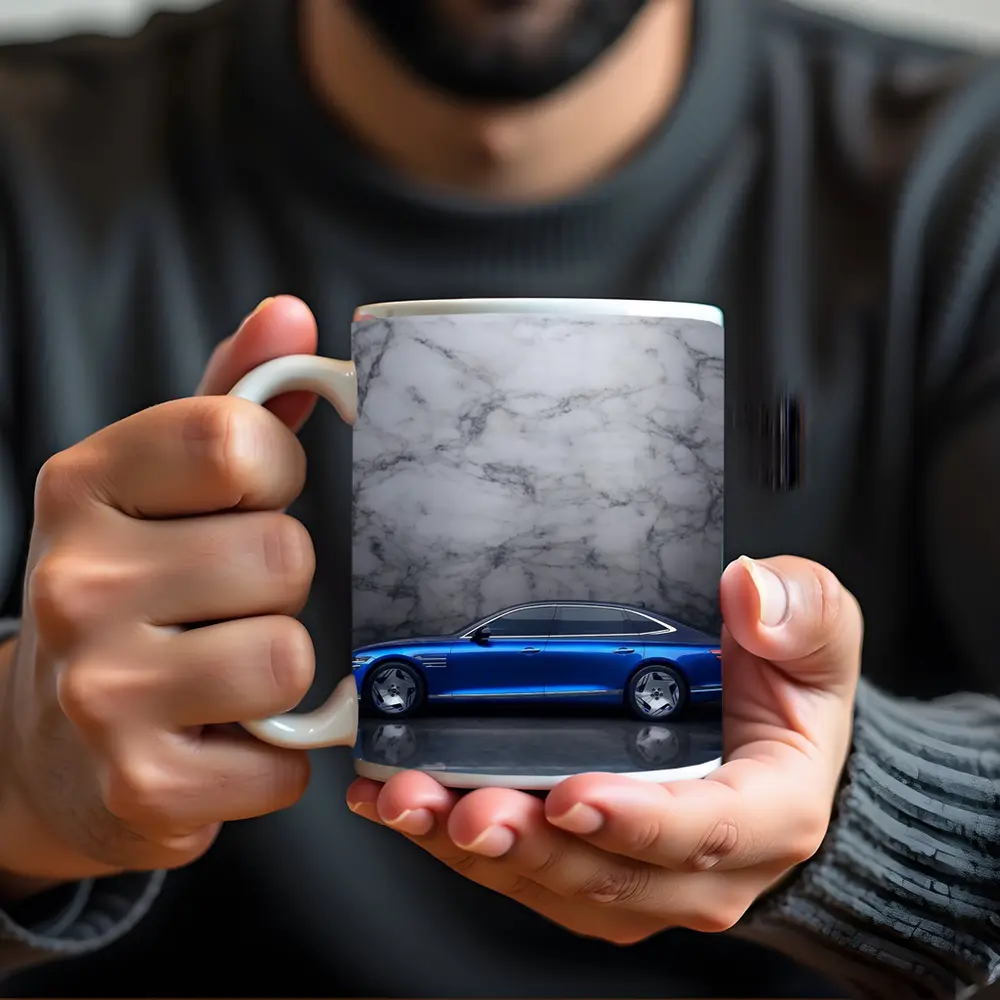 Genesis G90 Blue Sedan Marble Background – Mugs