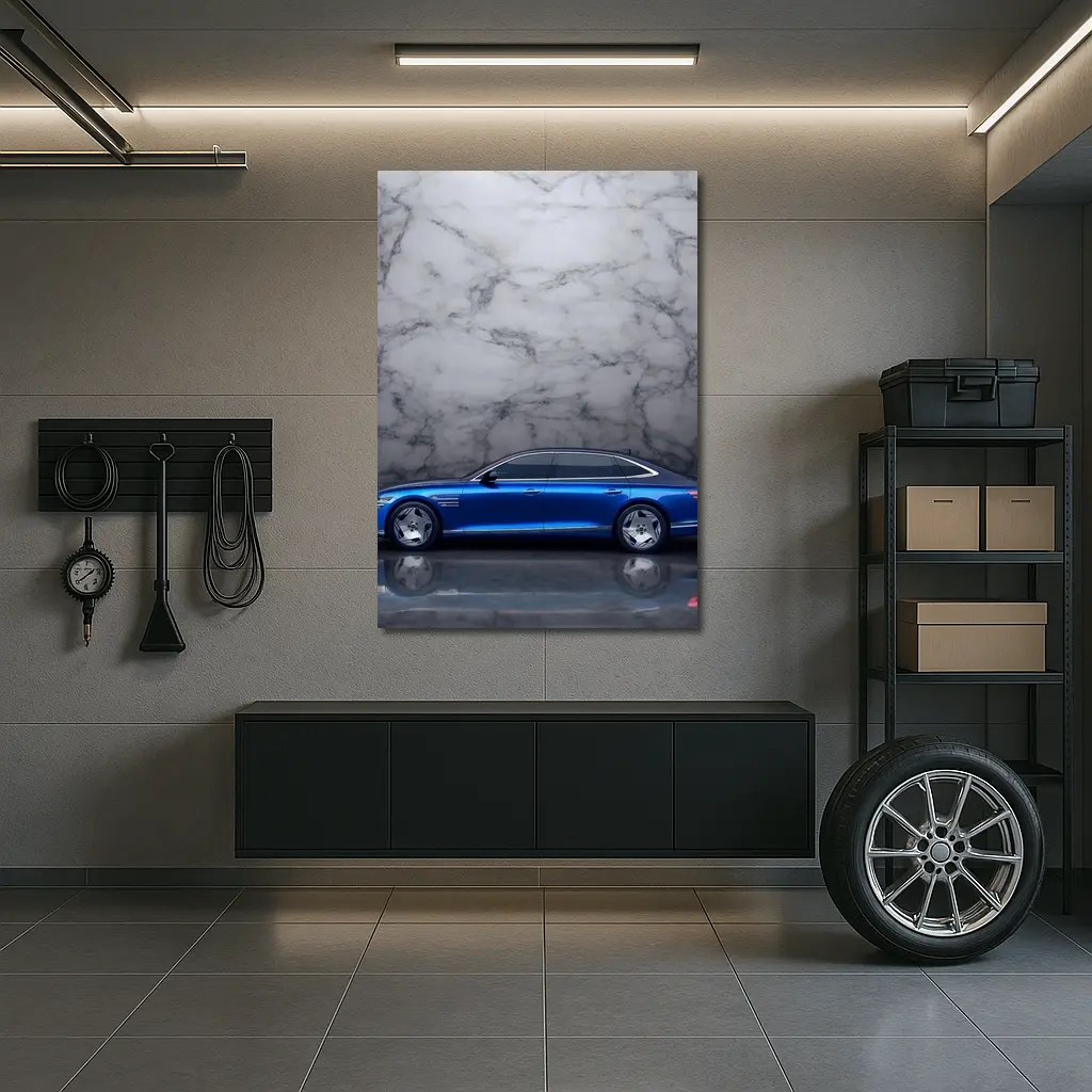 Genesis G90 Blue Sedan Marble Background – Wall Art