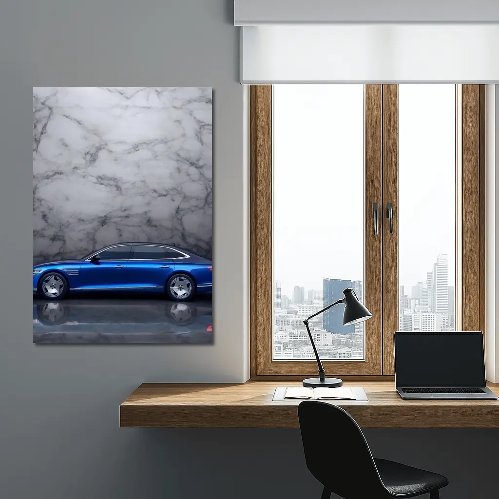 Genesis G90 Blue Sedan Marble Background – Wall Art