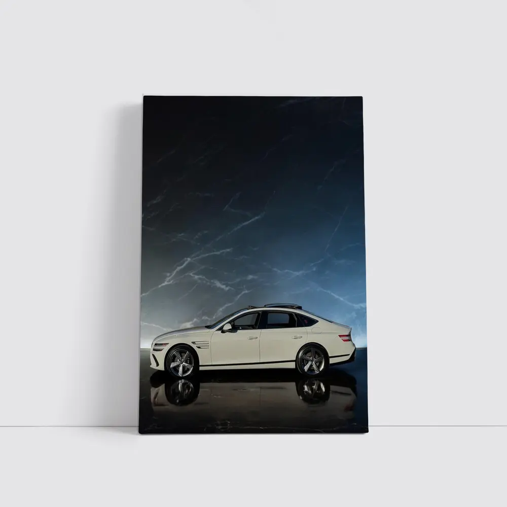 Genesis G80 White Sedan Dark Marble Background – Wall Art