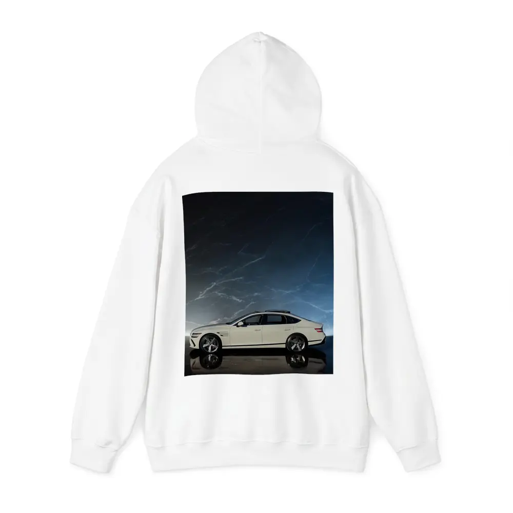 Genesis G80 White Sedan Dark Marble Background – Hoodies