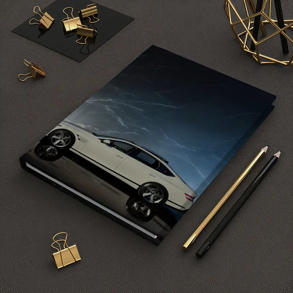 Genesis G80 White Sedan Dark Marble Background – Notebooks