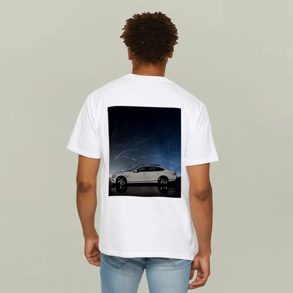 Genesis G80 White Sedan Dark Marble Background – T-Shirts