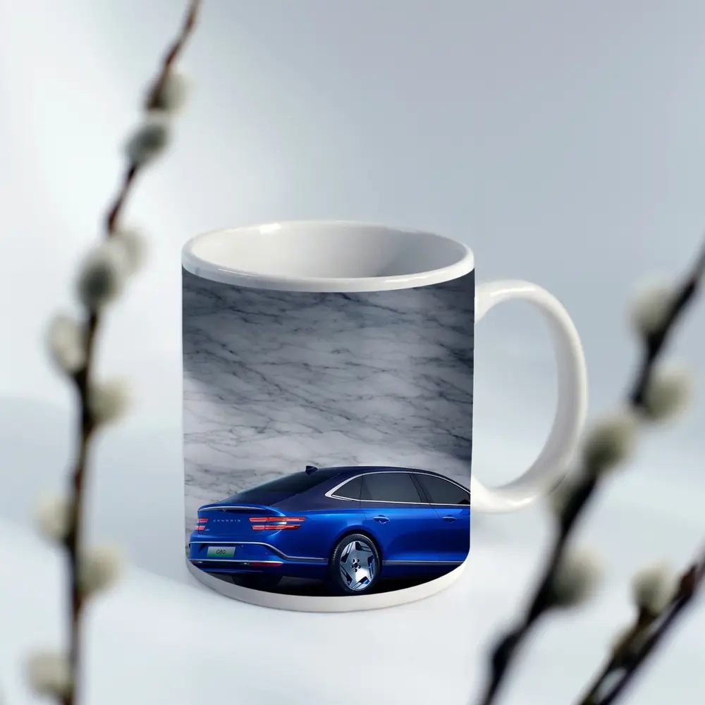 Genesis G80 Blue Sedan Marble Background – Mugs