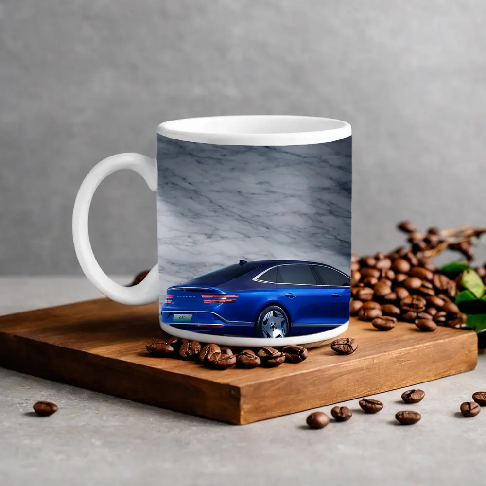 Genesis G80 Blue Sedan Marble Background – Mugs