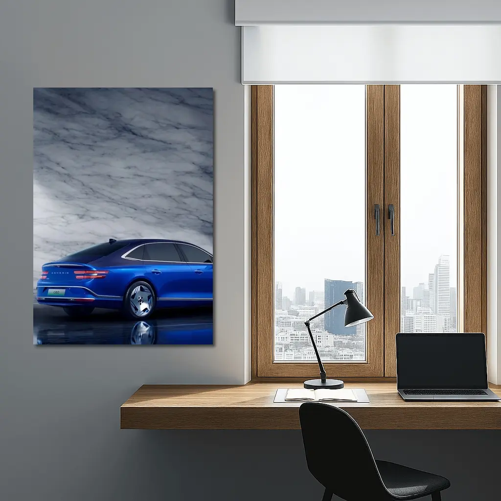 Genesis G80 Blue Sedan Marble Background – Wall Art