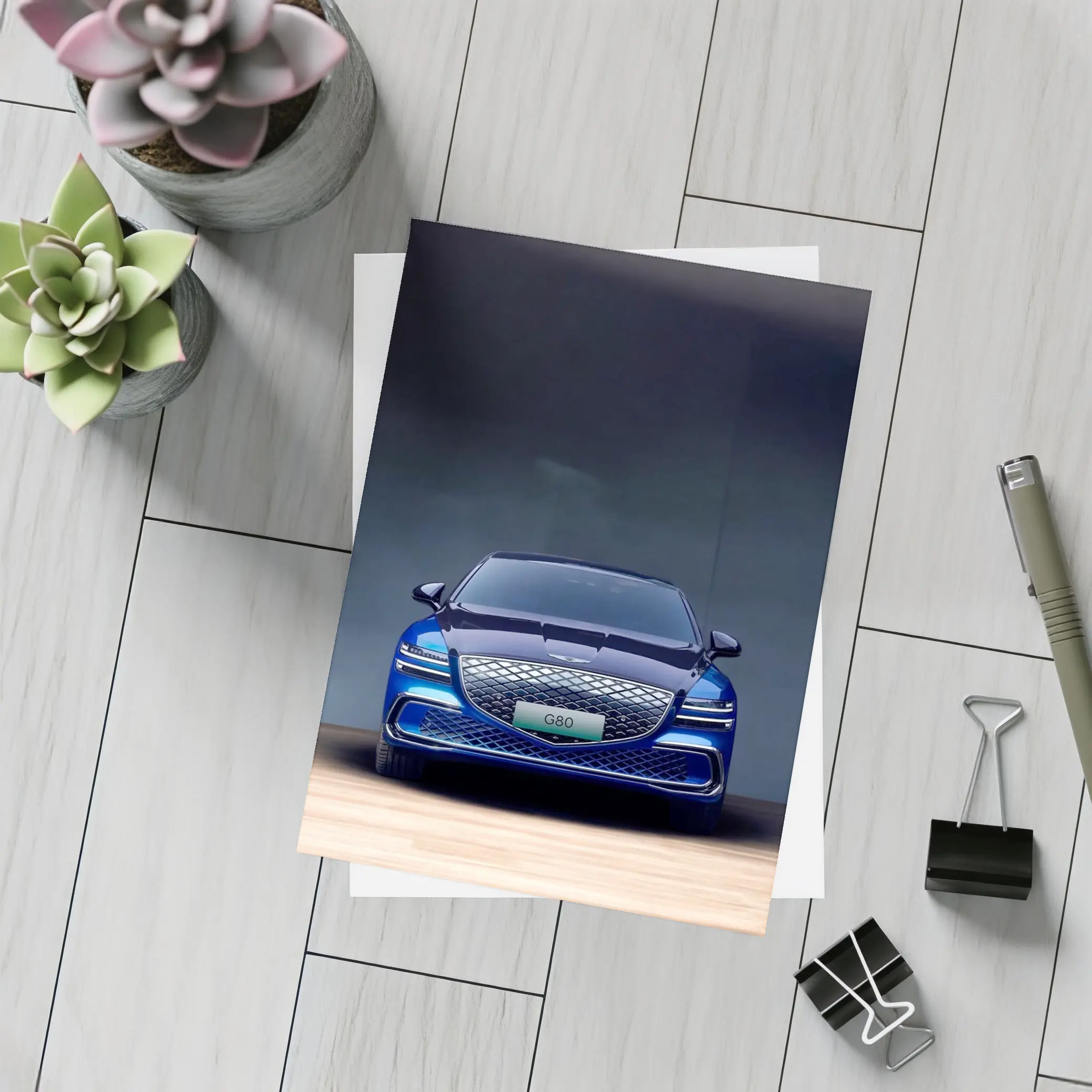 Genesis G80 Electric Blue Front View – Postcards