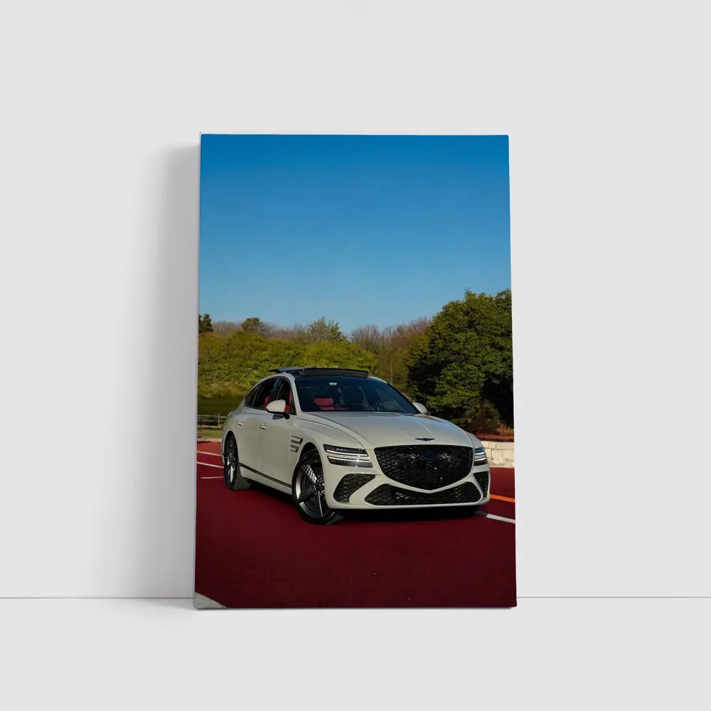 Genesis G80 White Sedan On Red Track – Wall Art