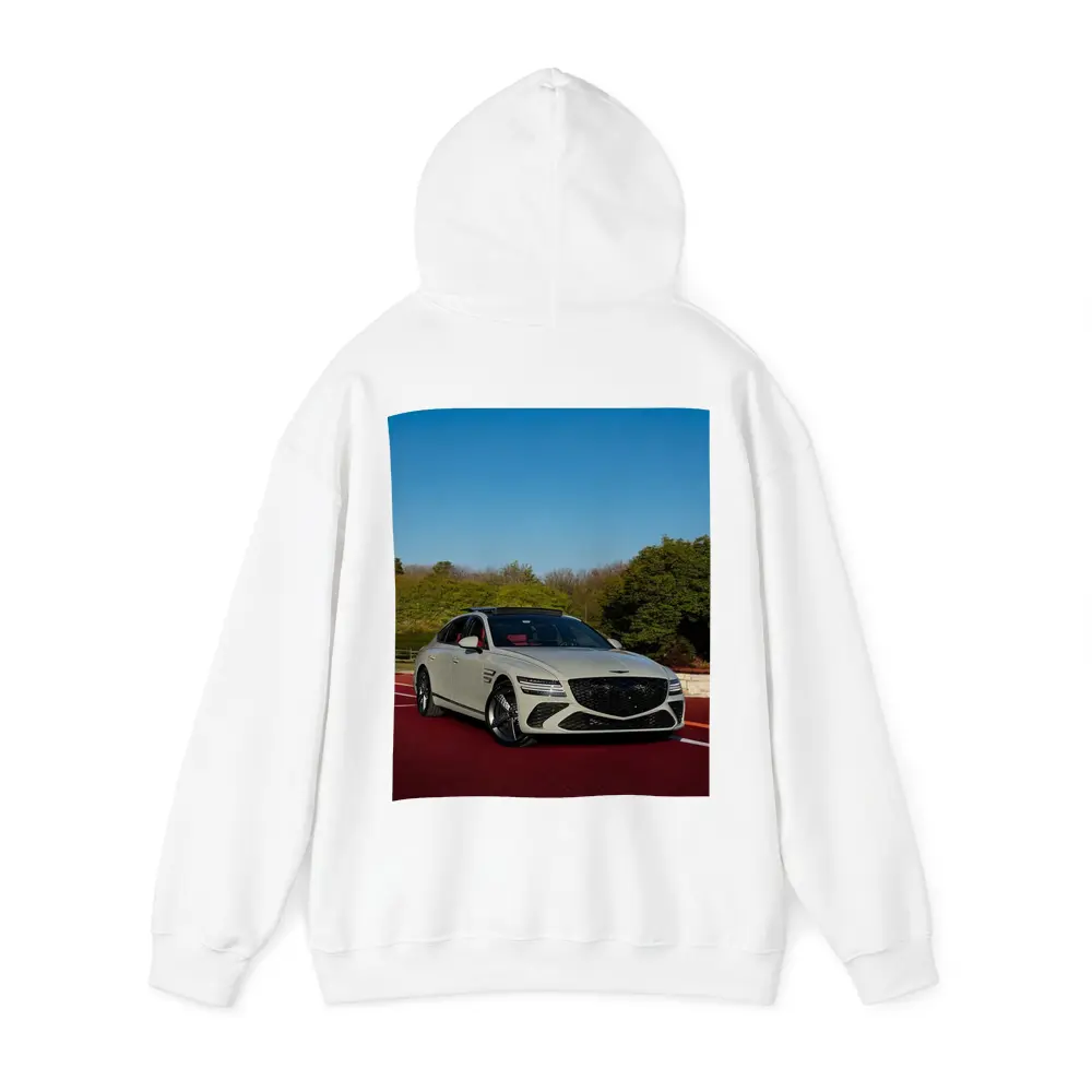 Genesis G80 White Sedan On Red Track – Hoodies