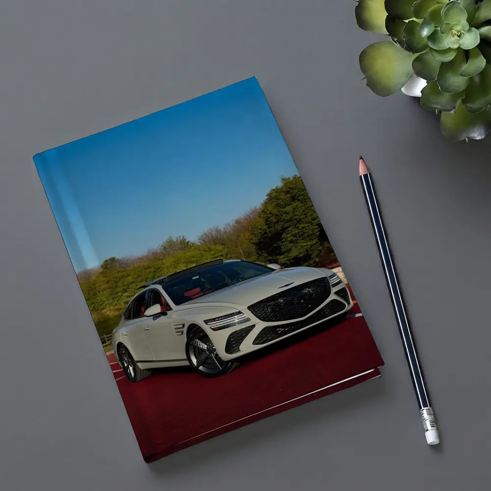 Genesis G80 White Sedan On Red Track – Notebooks