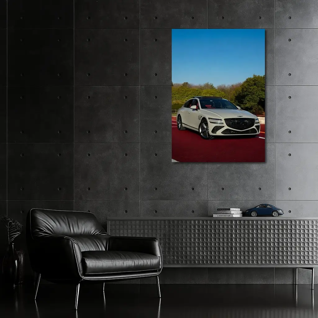 Genesis G80 White Sedan On Red Track – Wall Art