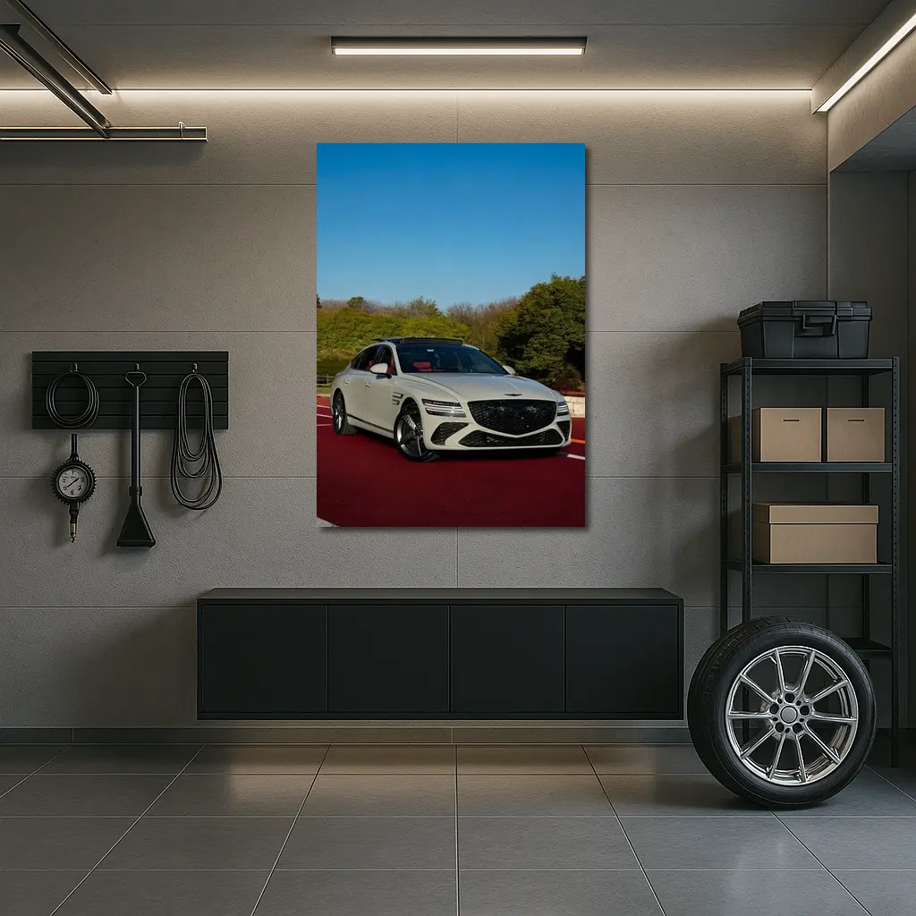 Genesis G80 White Sedan On Red Track – Wall Art