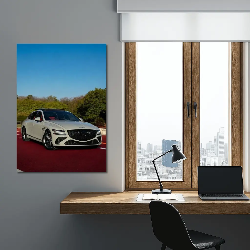 Genesis G80 White Sedan On Red Track – Wall Art