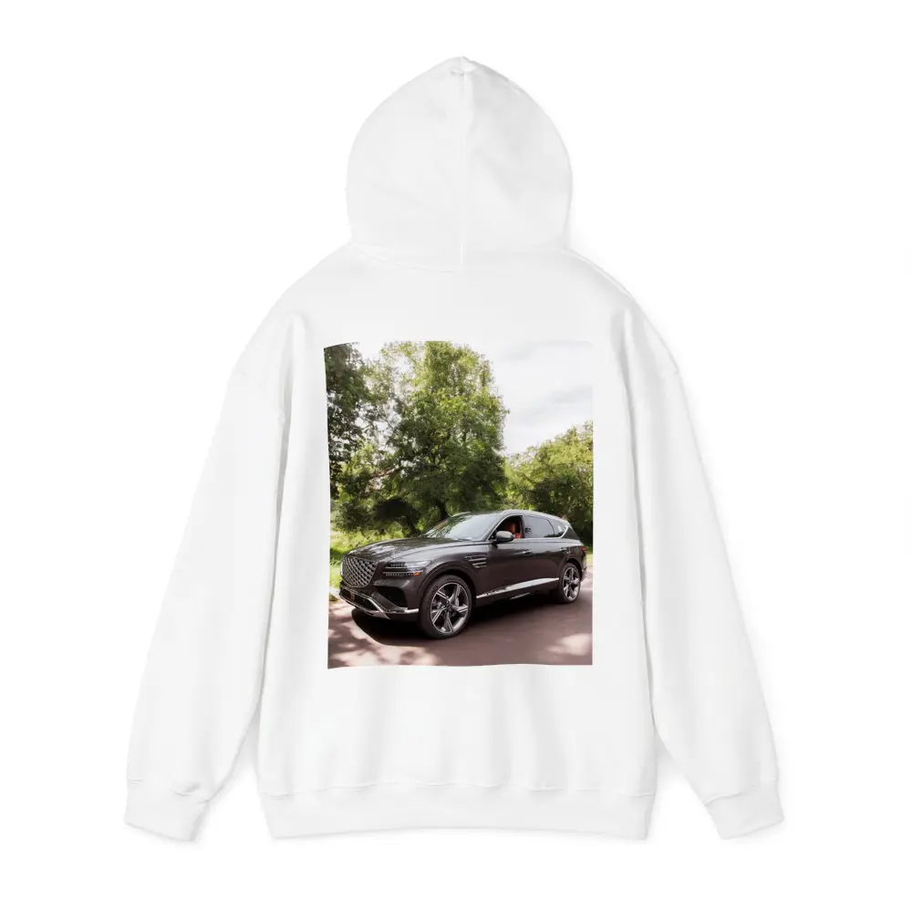Genesis GV80 SUV Parked Among Green Trees – Hoodies