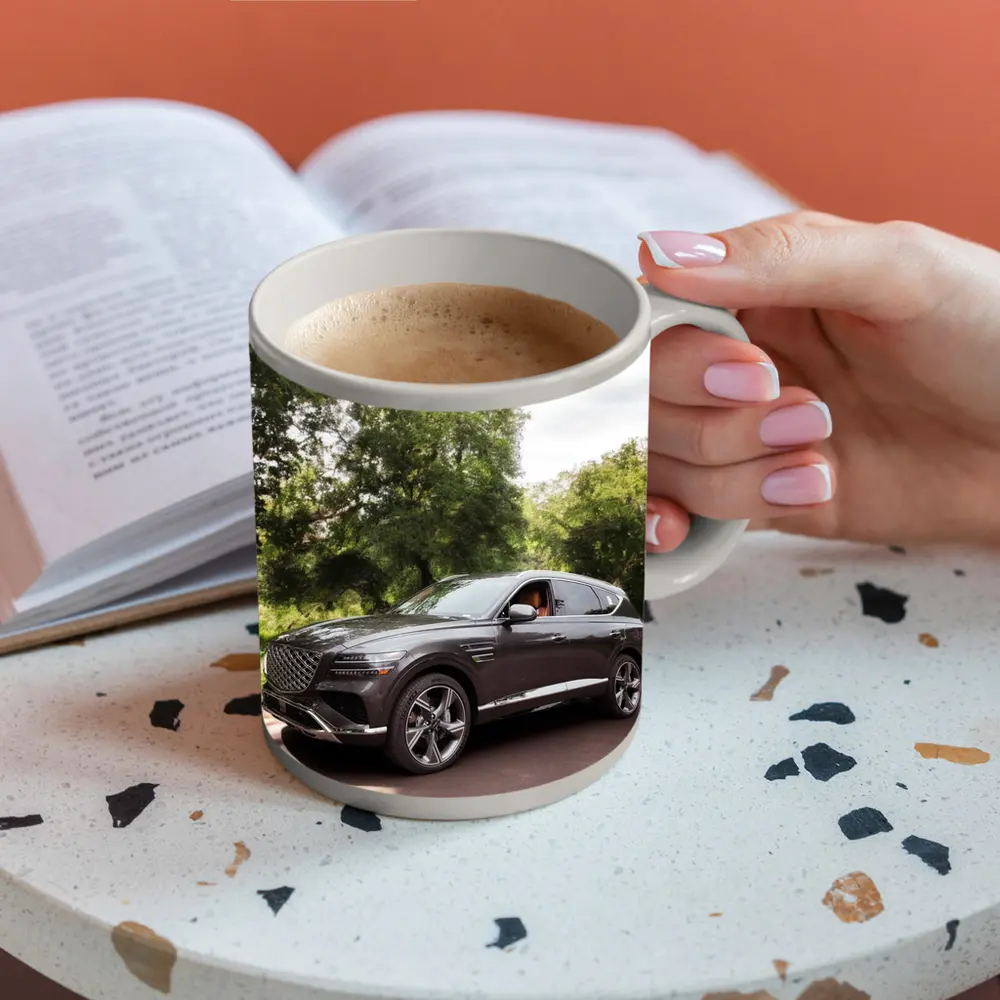 Genesis GV80 SUV Parked Among Green Trees – Mugs