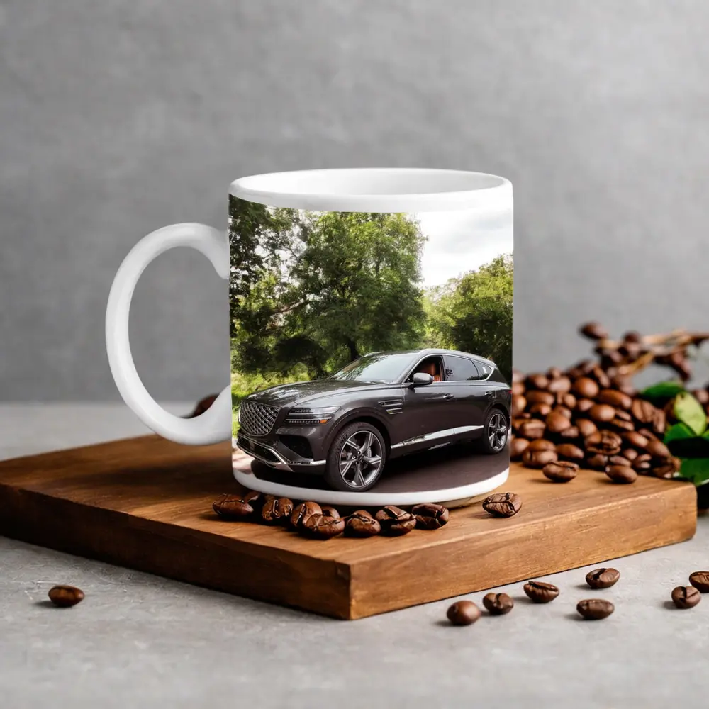 Genesis GV80 SUV Parked Among Green Trees – Mugs