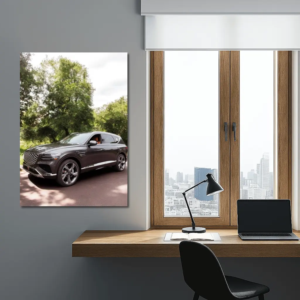 Genesis GV80 SUV Parked Among Green Trees – Wall Art