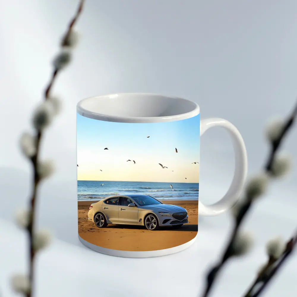 Genesis G70 Silver Sedan Beach Setting – Mugs